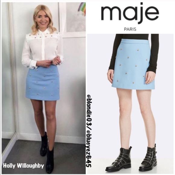 Maje “Jizie” Sky blue bee crepe mini skirt 1/S